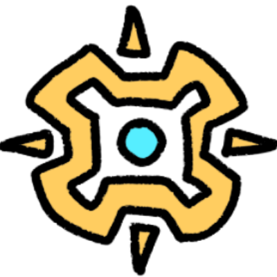 The gold sigil of Primus, shown with a cyan centre.